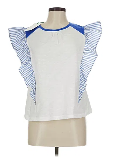 Voy Short Sleeve Top White Ruffles Neckline Tops In Blue
