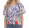 Voy Shoulder Detail Smocked Neck Top In Blue In Blue