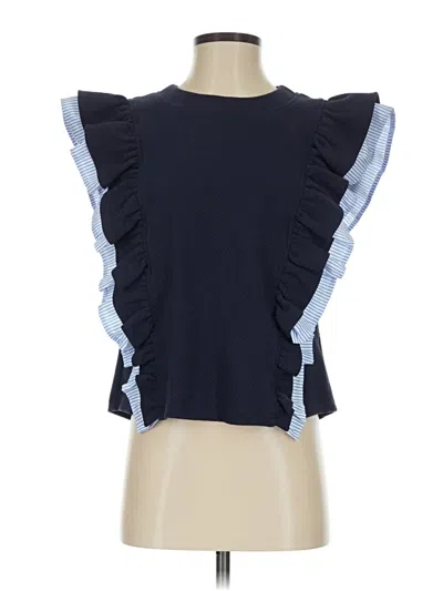 Pre-owned Voy Sleeveless Top Blue Ruffles Neckline Tops