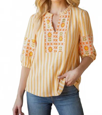 Voy Stripe And Floral Pattern Mixed Knit Top In Yellow Multi