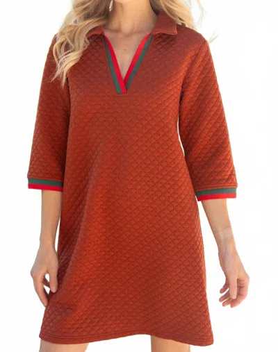 Voy Stripe Band Collared Shift Dress In Rust In Brown
