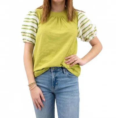 Voy Striped Puff Sleeve Top In Light Green