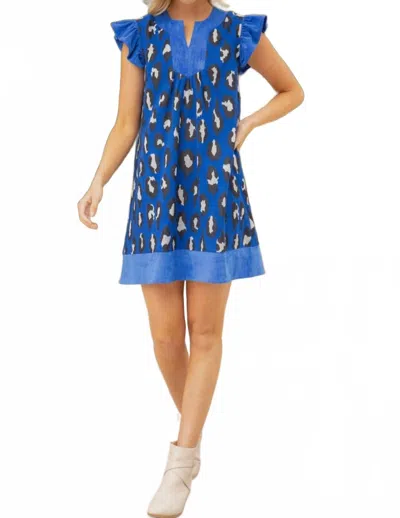 Voy Suede Detailed Knit Dress In Blue Leopard