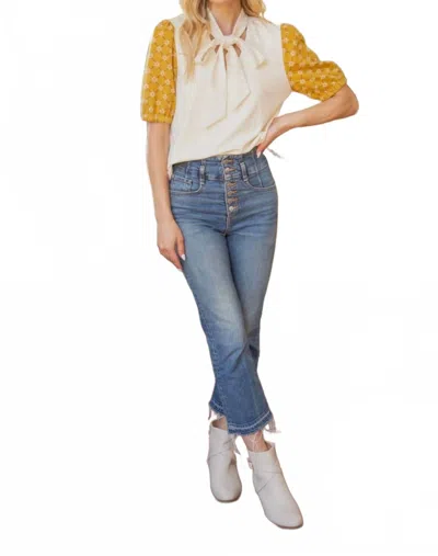 Voy Sweetheart Tie Front Neck Suede Top In Beige In Multi