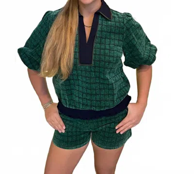 Voy Textured Croc Top In Green/navy In Multi