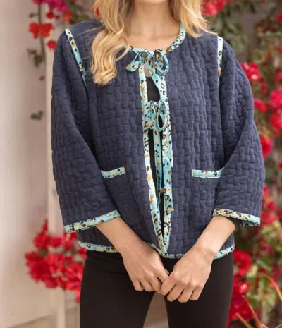 Voy Three-quarter Sleeve Terry Velour Jacket In Navy In Blue