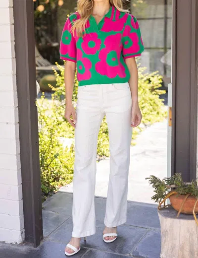 Voy V-collared Ribbed Floral Knit Top In Multi