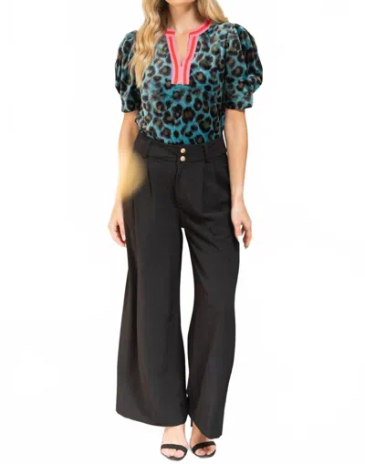 Voy Valerie Velvet Top In Animal Print In Blue