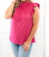 Voy Vibrant Expression Ruffle Sleeve Top In Fuchsia In Pink