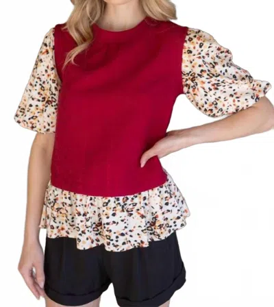 Voy Wild Side Textured Knit Top In Red
