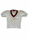 Voy Women's Stripe V-neck Short Sleeve Sweater In Cream In White