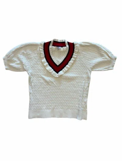 Voy Women's Stripe V-neck Short Sleeve Sweater In Cream In White
