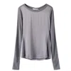 Voya Women's Grey Electra Silk Long Sleeve Top In Grey
