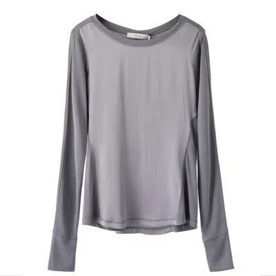 Voya Women's Grey Electra Silk Long Sleeve Top
