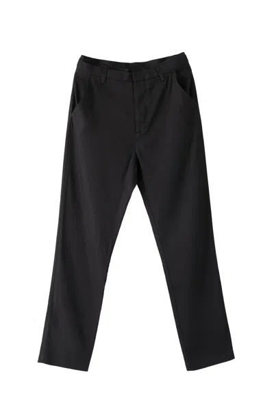 Voya Women's Segin Linen Cropped Black Trousers