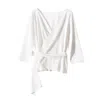 Voya Women's White Mira Wrap Linen Shirt In White