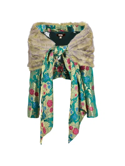 Pre-owned Voyage Et Cie Floral Cropped Jacket In Green