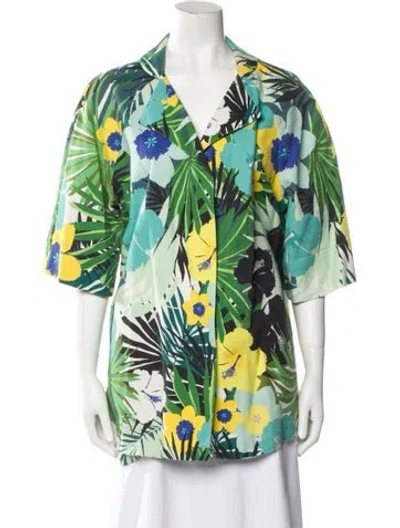 Pre-owned Voyage Floral Print Jacket In Green