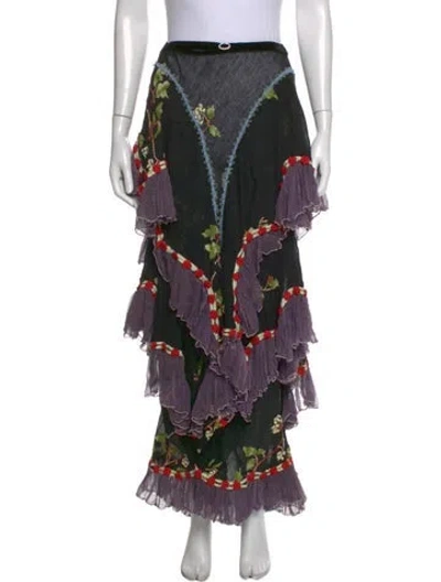 Pre-owned Voyage Floral Print Long Skirt In Purple