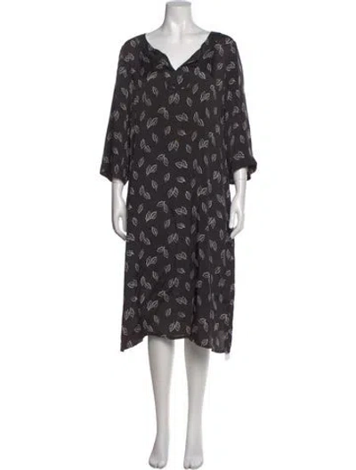 Pre-owned Voyage Floral Print Midi Length Dress In Gray