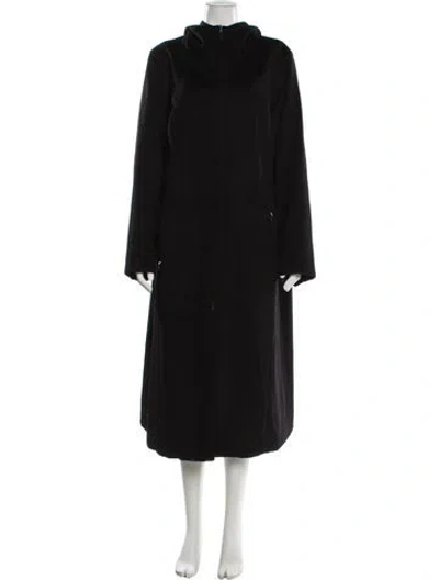 Pre-owned Voyage Virgin Wool Faux Fur Coat In Black