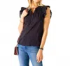 Voyageur By Mersea Flutter Sleeve Top In Black In Black