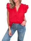 Voyageur By Mersea Flutter Sleeve Top In Scarlet In Red