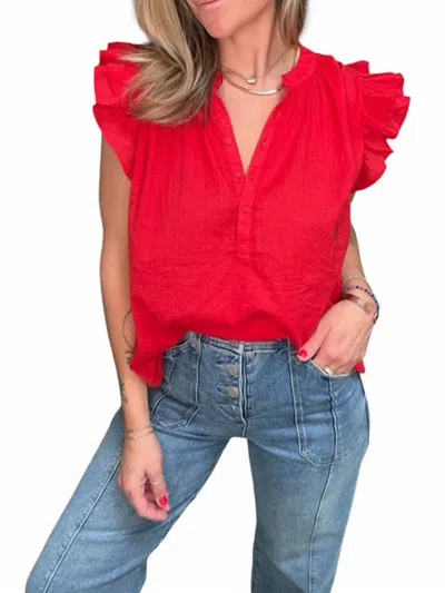 Voyageur By Mersea Flutter Sleeve Top In Scarlet In Red