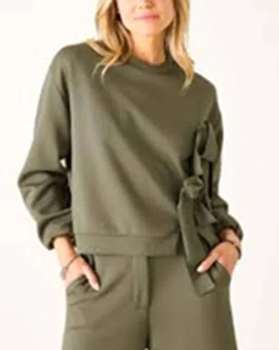 Voyageur By Mersea Simone Long Sleeve Bow Crew Top In Olive In Green
