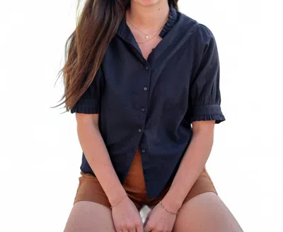 Voyageur By Mersea Sweet Clementine Button Up Top In Maritime Navy In Blue