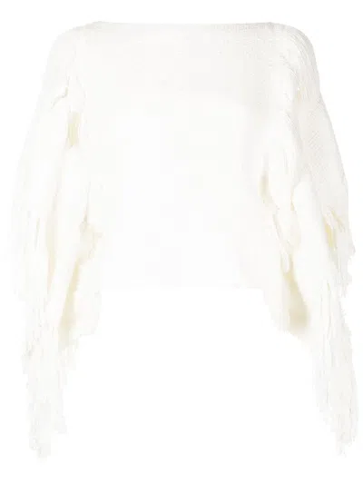 Voz Fringed-detail Knitted Top In White