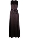 Voz Frontward Satin Maxi Dress In Brown