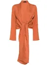Voz Long-sleeved Wrap-design Blouse In Orange