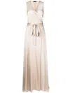 Voz Neck Wrap-style Maxi Dress In Neutrals