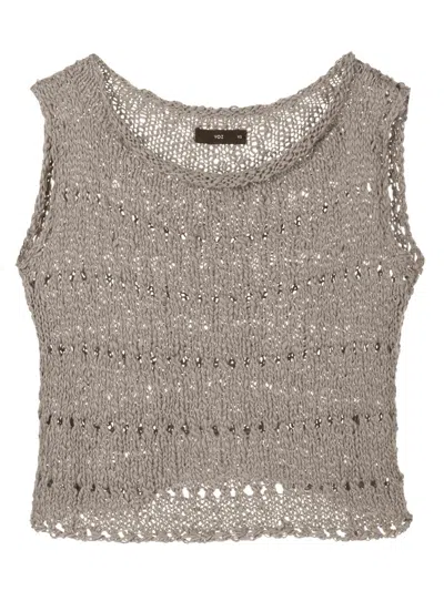 Voz Open Knit Crop Top In Grey