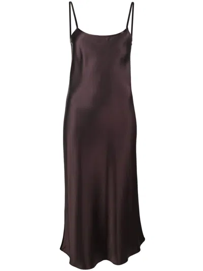 Voz Satin Midi Slip Dress In Brown