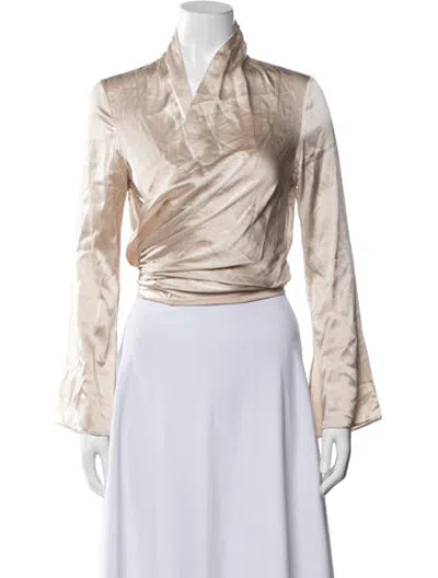 Pre-owned Voz Silk V-neck Top In Neutrals
