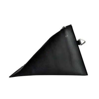 Vp Concept Women's Special Black Leather Large Triangle Pouch With Strap Handle