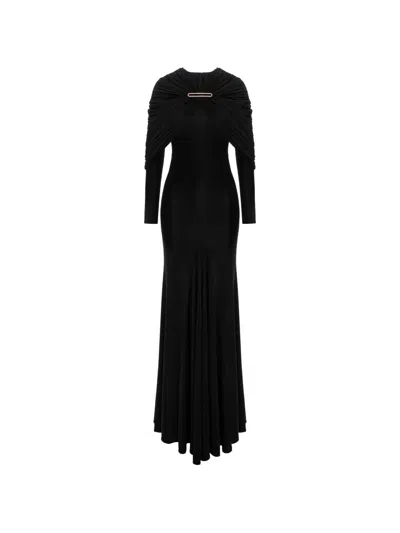 V:pm Atelier Anais Pleated-cape Maxi Dress In Black