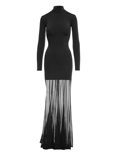 V:pm Atelier Cami High-neck Mesh-insert Maxi Dress In Black