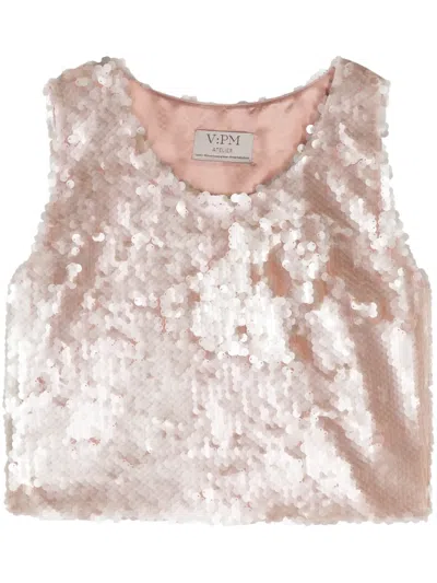 V:pm Atelier Citrus Sequin Cropped Top In 中性色