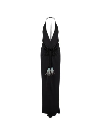 V:pm Atelier Feather-trim Halterneck Dress In Black