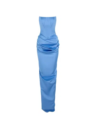 V:pm Atelier Flavia Ruched Corset Dress In Blue