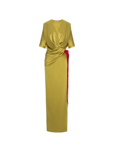 V:pm Atelier Maxi Draped Contrast-trim Dress In Yellow