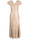 V:pm Atelier Nuit Floral-print Short-sleeve Midi Dress In Neutrals
