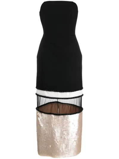 V:pm Atelier Sable Sequin-embellished Panelled Midi Dress In Black