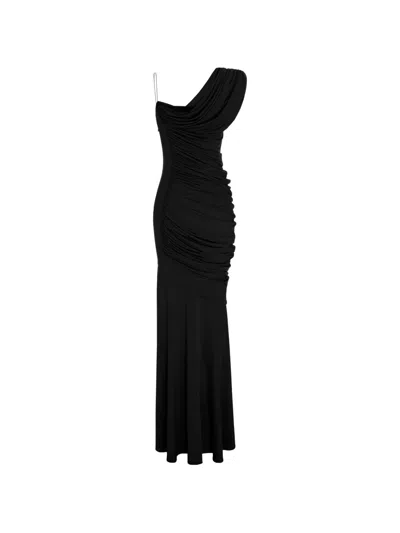 V:pm Atelier Sade Asymmetric Ruched Maxi Dress In Black
