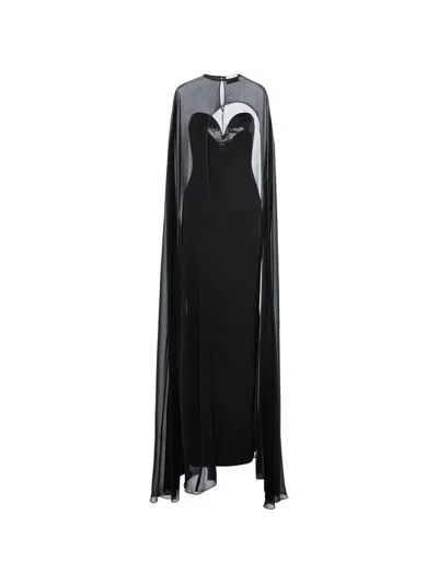 V:pm Atelier Sindel Cape-overlay Maxi Dress In Black