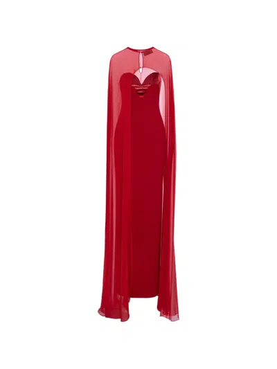 V:pm Atelier Sindel Velvet-panel Cape Maxi Dress In Red