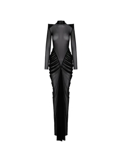 V:pm Atelier Stella Sheer Ruched-detail Maxi Dress In Black